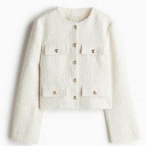 H&M Chanel Tweed Gold Button-Front Blazer Preppy Business size L Elegant